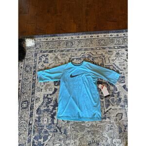 Nike SWIM Dri-FIT UV Swim Shirt Aqua Blue Short Sleeve Kids Boys Large